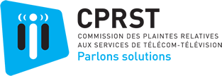Logo du CPRST Commission des plaintes relatives aux services de Télécom-Télévision. Slogan: Parlons solutions.